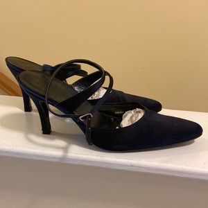 Lauren navy satin strapped heels. Size 10